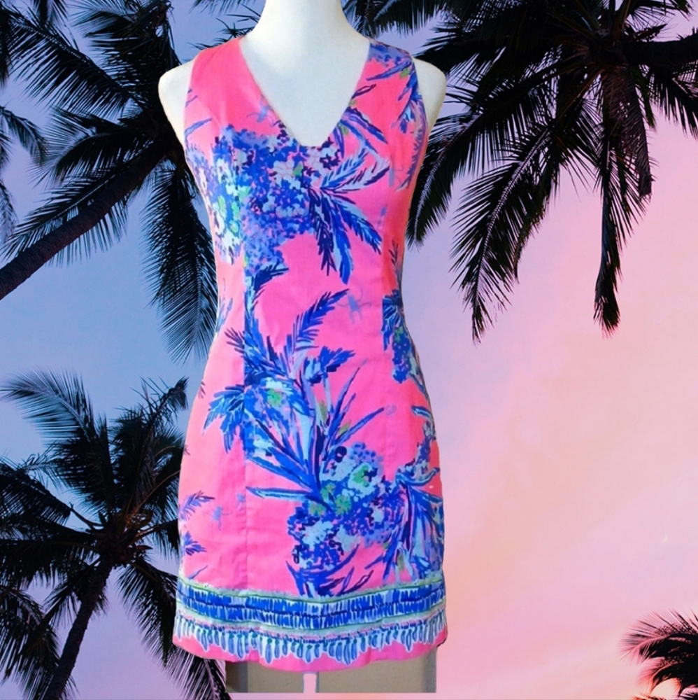 Lilly Pulitzer Sheath Dress Sleeveless Tropical Palm Floral Pattern Size 00 - Picture 2 of 11